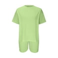 thumbnail image 4 of Jerdar Women Casual 2 Piece Short Sets Summer Leisure Suit Solid Color Round Neck Blouse Suit Sets Green M, 4 of 5
