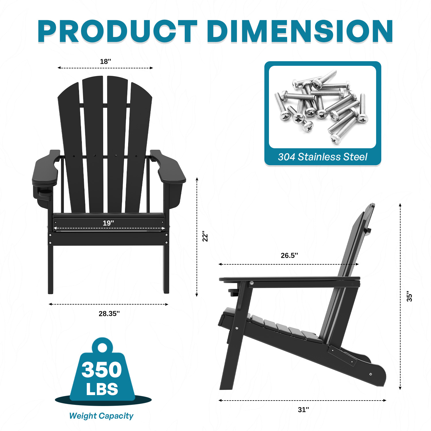 FURRYFECTION Folding Adirondack Chair Set of 2 with Cup Holder,All-Weather HDPE Outdoor Fir Pit Chairs for Patio Garden Backyard,Black