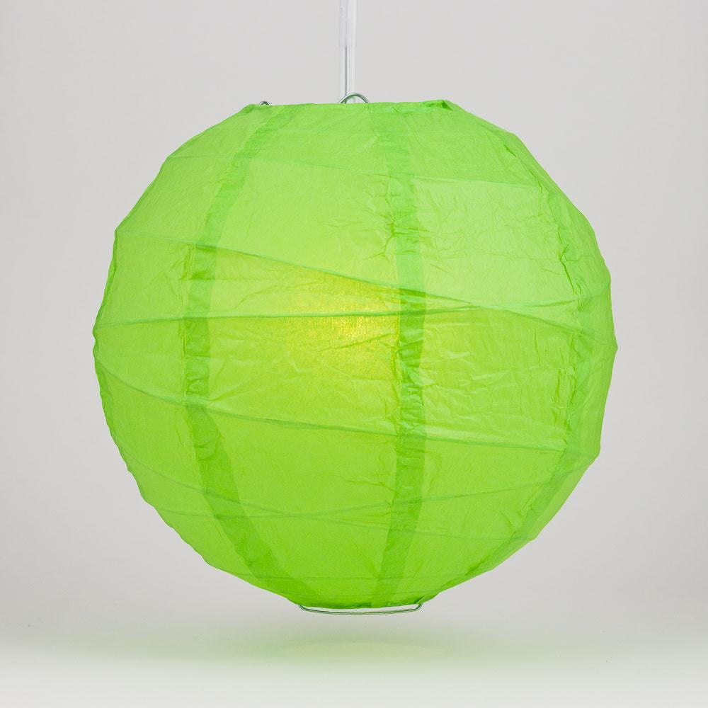 Luna Bazaar Paper Lantern (10-Inch, Free-Style Ribbed, Green) - Rice Paper Chinese/Japanese Hanging Decoration - For Home Decor, Parties, and Weddings