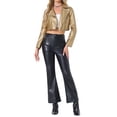 thumbnail image 2 of Chaqueta corta de moto con cremallera de manga larga de cuero sintético para mujer INSPIRE CHIC XS dorada, 2 of 6