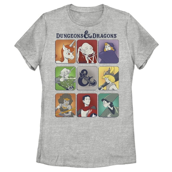 Women's Dungeons & Dragons Cartoon Character Panels Graphic Tee Athletic Heather Small