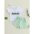 thumbnail image 3 of BemeyourBBs Toddler Baby Boy Summer Clothes Tractor Outfits Newborn Short Sleeve Tractor Embroidery T Shirt Tops Striped Shorts Set Toddler Infant Bot Summer Outfits, 3 of 9