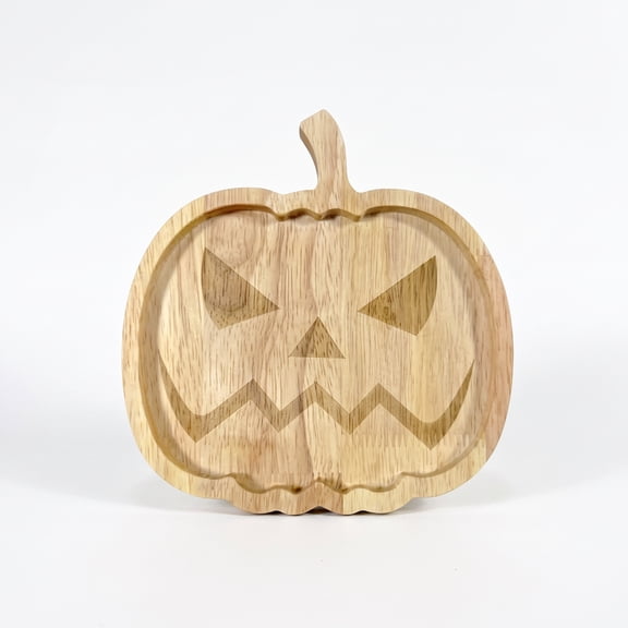 Halloween Wood Serving Tray 11 Inch, Wooden Pumpkin Shaped Charcuterie Platter, Novelty Cheese Meat Board with Juice Groove, Fall Party Decor