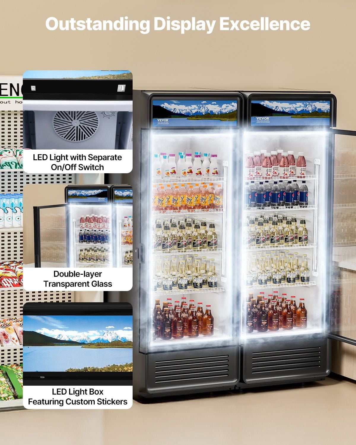 Commercial Merchandiser Refrigerator 6.9 CU.FT Glass Door Beverage Cooler with LED Display – Perfect for Stores & Restaurants