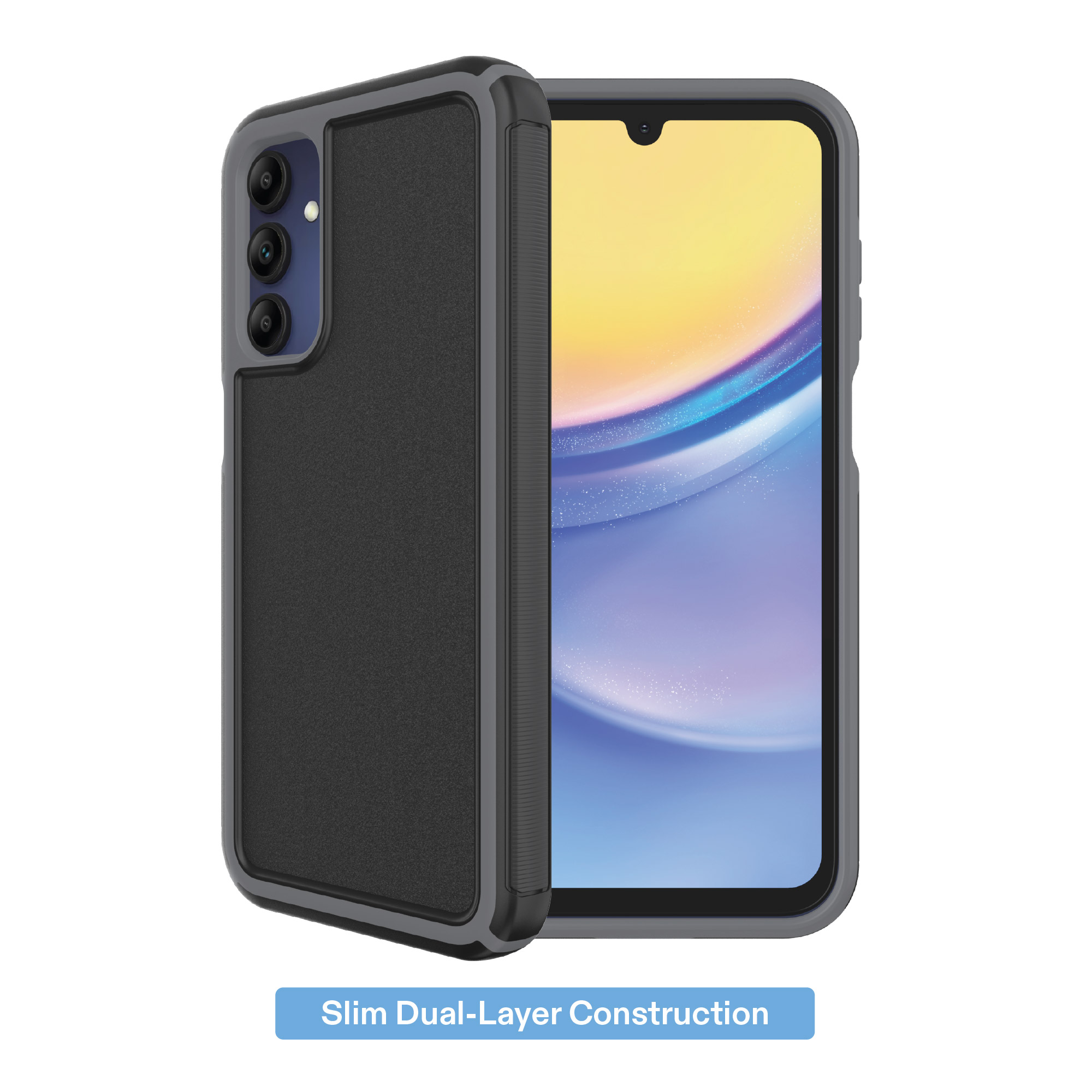 onn Slim Rugged Phone Case for Samsung Galaxy A15 5G - Black/Gray