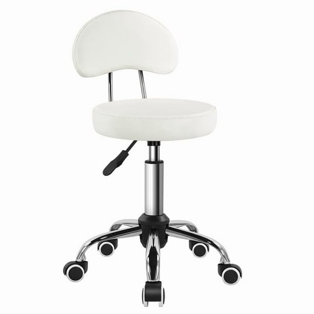Taburete giratorio ajustable KKTONER de piel sintética blanca