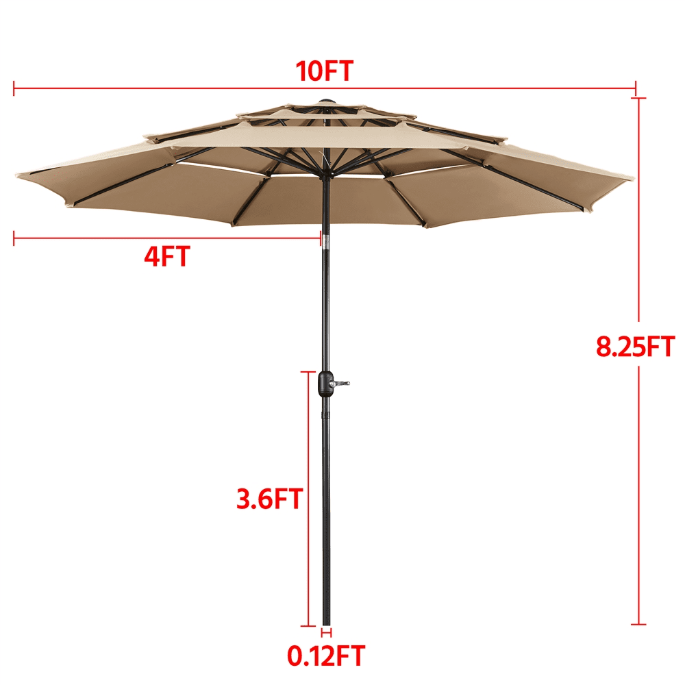 Renwick 10ft Outdoor 3 Tier Vented Umbrella with 8 Sturdy Ribs, Tan