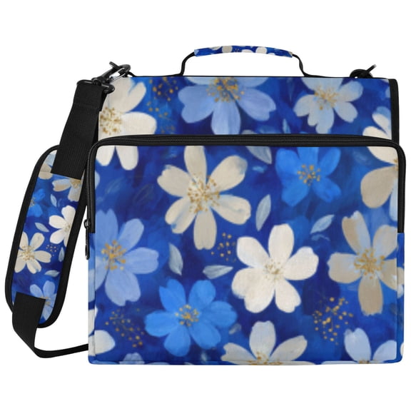 DIXRUYEE Zipper Binder File Keeper Documents Organized-Vibrant Blue Blossom Burst Of Pattern
