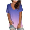 thumbnail image 2 of loopsun Womens Tops,Womens Plus Size Tops,Fashion Women's Summer V-Neck Short Sleeve Print Casual T-shirt Blouse Purple S, 2 of 5