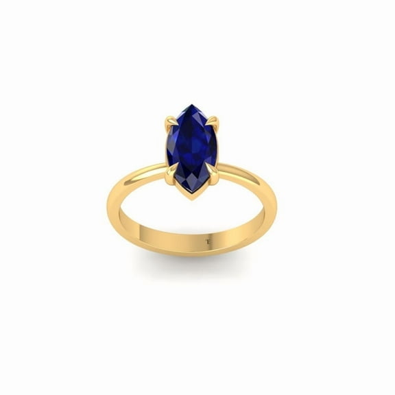 Ladies Marquise Cut Blue Sapphire Engagement Ring, 1.25 Ct Solitaire, 14K Yellow Gold Plated