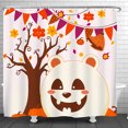 thumbnail image 1 of Whimsical Autumn Panda Shower Curtain - Halloween Decor with Pumpkins & Fall Leaves, 1 of 4