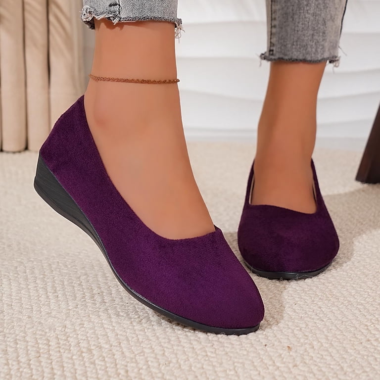 ladies purple dress shoes LUXINYU Solid Classic Ballet for Women Pointed Toe Slip on Flats Soft Comfortable Suede Casual Flats,Dark 6.5 creating a clean and elegant look Women's Purple Shoes | Dillard's