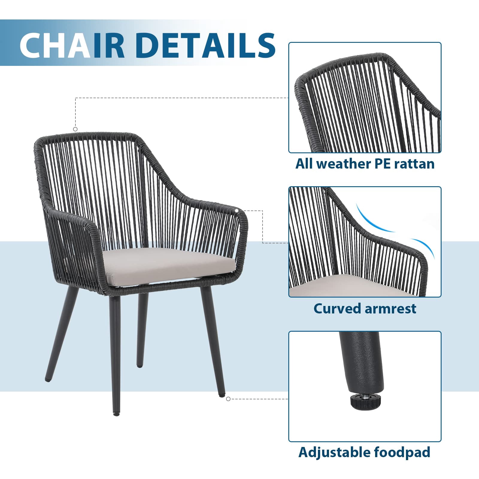 JOIVI 5-Piece Outdoor Dining Set, Wicker Patio Dining Set, Black Rattan Patio Furniture Table and Chairs Set for 4 People, with Umbrella Hole for Lawn, Backyard, Garden