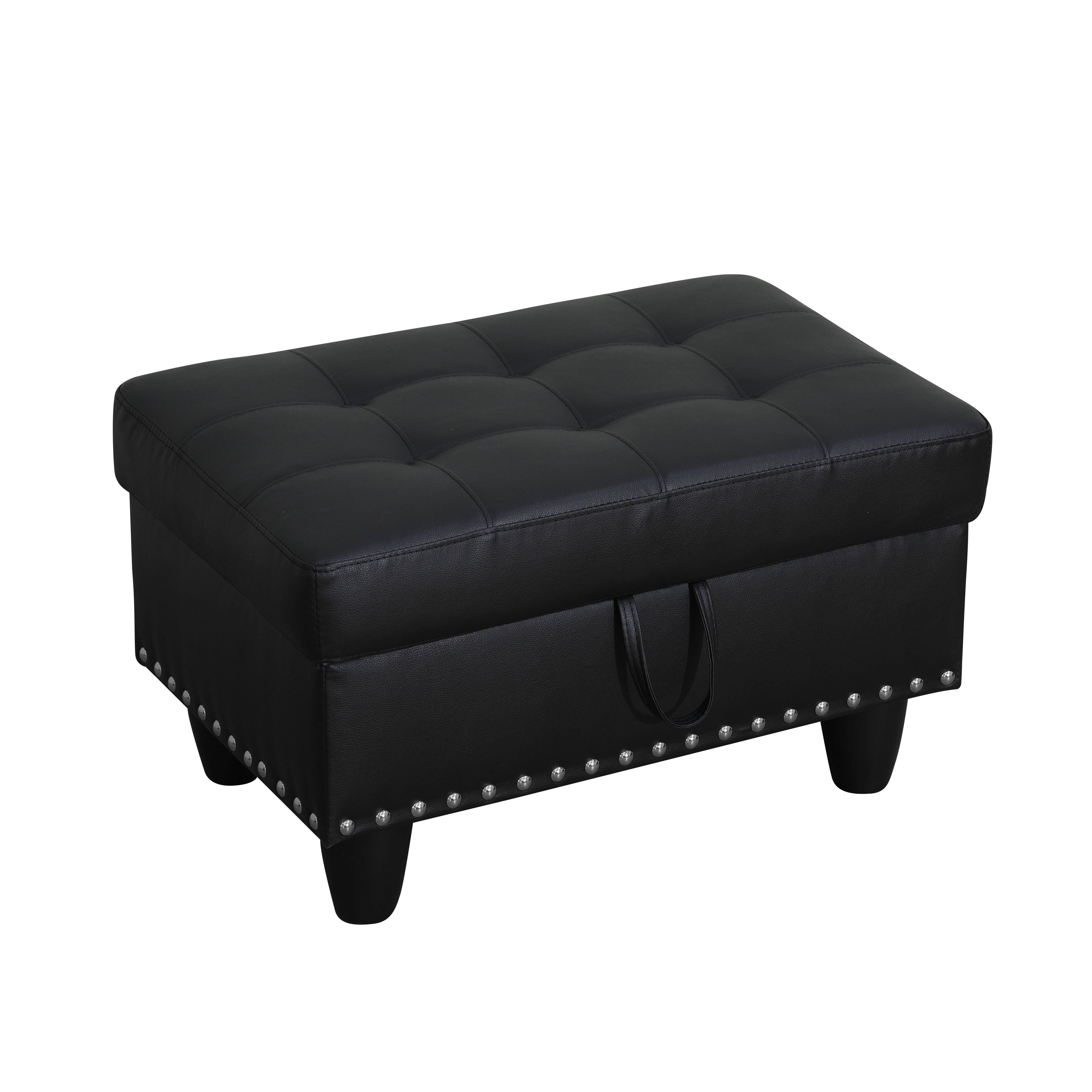 MAYEERTY Faux Leather Ottoman with Storage for Modular Sectional Sofa, Black