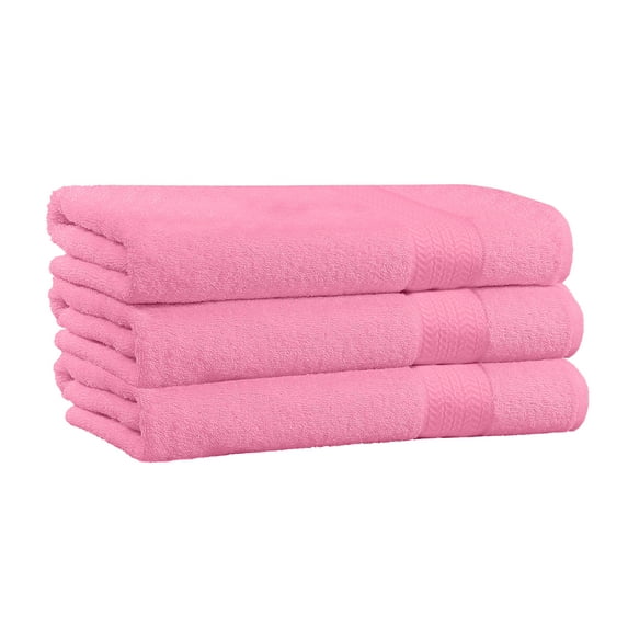 100% Cotton 3-Piece Towel Set - 3 Bath Towels Super Soft, High Quality, High-Absorbent, and Fade-Resistant - 54" x 27" - (Pink)