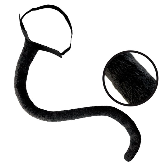 Black Cat Tail Costume Accessory, 28-inch Long Furry Tail for Costume