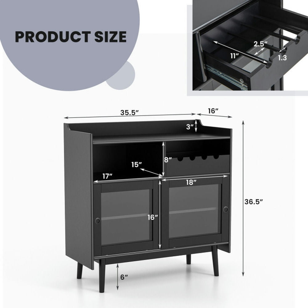 Finihen Kitchen Storage Cabinet, Buffet Sideboard, Kitchen Buffet Sideboard with Wine Rack and Sliding Door, for Dining Room, Kitchen, Living Room, Black Finihen Kitchen Storage Cabinet, Buffet Sideboard, Kitchen Buffet Sideboard with Wine Rack and Sliding Door, for Dining Room, Kitchen, Living Room, Black