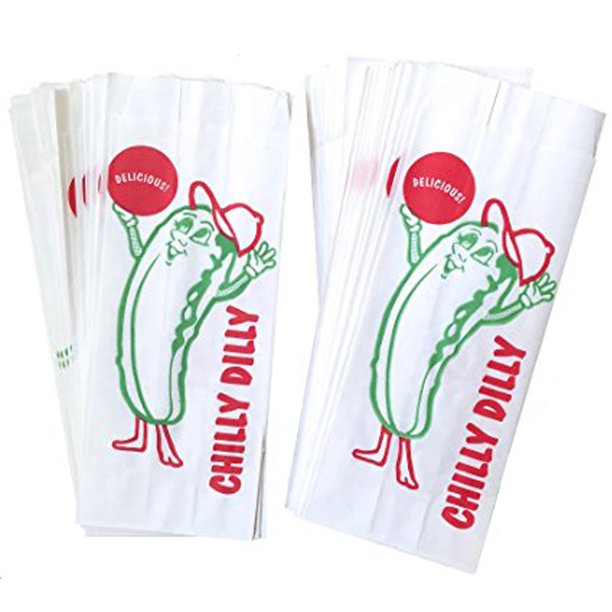 100 Paper Dill Pickle Bags Green and White