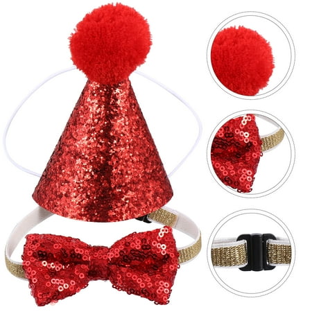 OATIPHO 1Set Red Christmas Pet Costume Headband and Collar Set for Medium Large Dogs