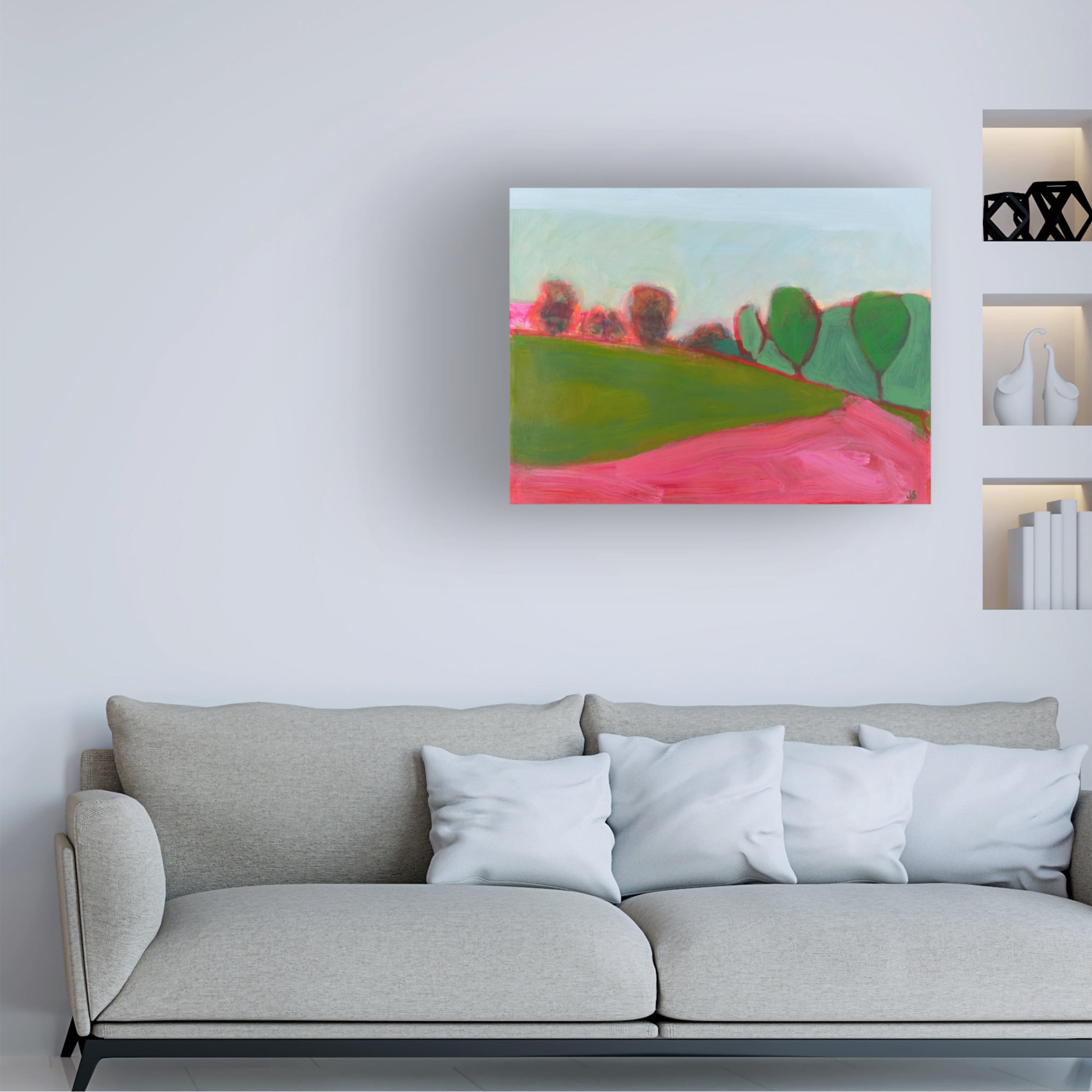 Canvas Wall Art - Jessica Singerman 'Field and Forest With Pink' Wall Art for Living Room, Bedroom, or Office Décor by Trademark Fine Art - 19 x 14 Inches