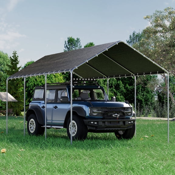 U-HOMY 10x20 FT Portable Outdoor Garage (Grey/White) - Heavy Duty Carport with UV Protected Tarp Shelter Cover for Car & Boat