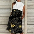 thumbnail image 2 of USSUMA Sundresses for Women Casual Summer Turtleneck Pocket Shift Tshirt Midi Beach Dress Floral Print Color Block Plus Sun Dresses Sleeveless V Neck Dress Party Vacation, 2 of 5
