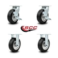 thumbnail image 2 of 6 Inch Rubber on Aluminum Caster Set with Roller Bearings 2 Brakes 2 Rigid SCC, 2 of 2