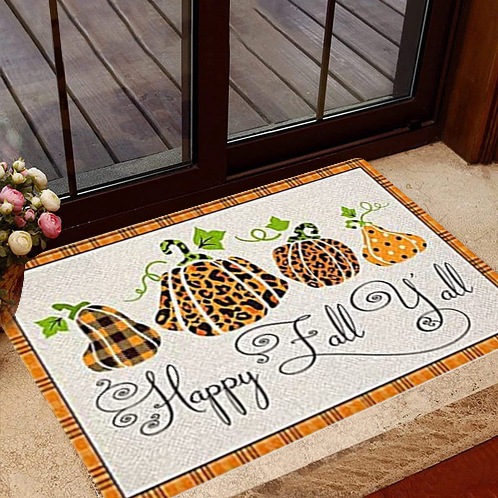 LINMOUA Thanksgiving Doormat Happy Fall Floor Mat Halloween Gnome Door
