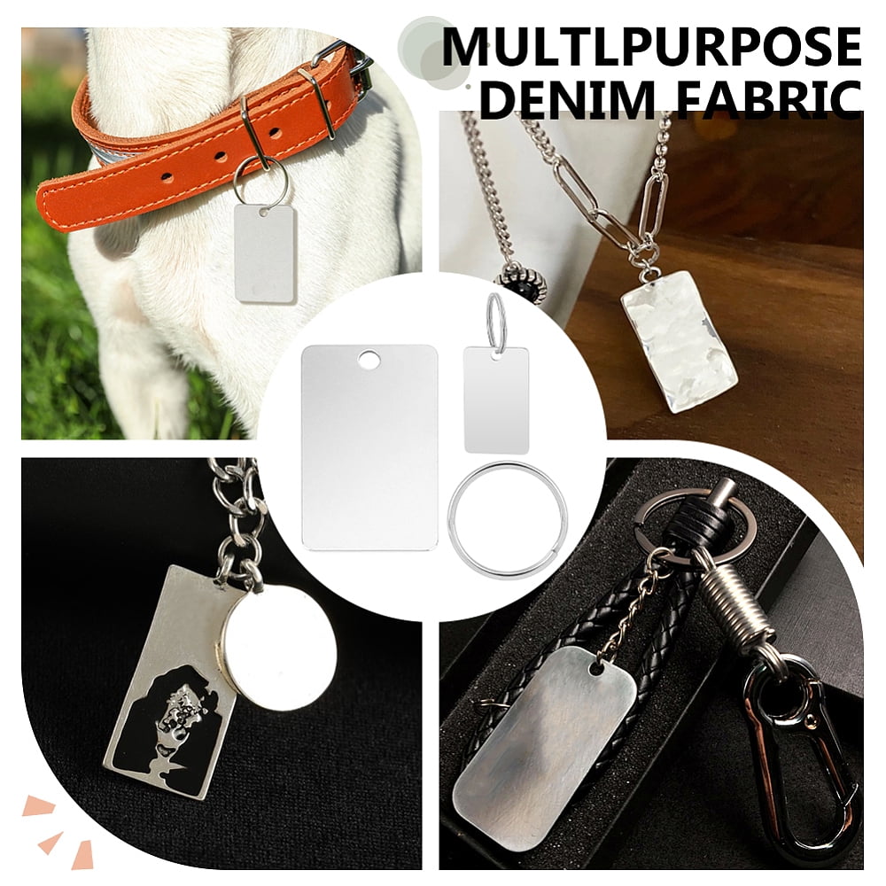 28Pcs Metal Engraving Blanks 1.8x1 Inch Rectangle Stainless Steel Stamping Blanks with Key Rings Round Blank Tags Metal Tags with Holes Stamping