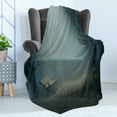 thumbnail image 4 of Forest Soft Flannel Fleece Blanket, Bench in the Park on Dark Mysterious Night Scary Forest Horror Theme Habitat Design, Cozy Plush for Indoor and Outdoor Use, 70" x 90", Blue Cream, by Ambesonne, 4 of 5