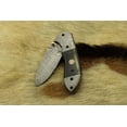 thumbnail image 6 of 7 Inch Long Hand forged Damascus steel folding knife, Natural Bull Horn scale with Damascus bolster, Equipped with Liner lock and thumb knob, Cow hide Leather sheath (Bull Horn) (Bull Horn), 6 of 9