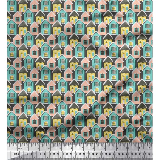 Soimoi Gray polyester Crepe Fabric House Architectural Fabric Prints By Yard 42 Inch Wide