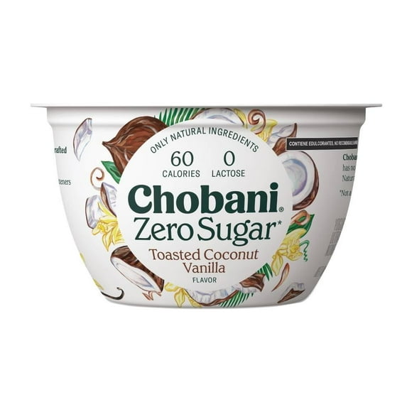 Yogurt griego Chobani Zero Sugar sabor vainilla y coco tostado 150 g
