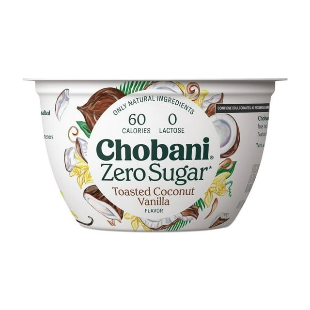 Yogurt griego Chobani Zero Sugar sabor vainilla y coco tostado 150 g