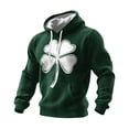 thumbnail image 1 of Ceisia Men's St. Patrick's Day Graphic Hoodie Casual Pullover | White-Outline Oversized Clover Distressed Dark Green Relaxed Hooded Top Gifts, 1 of 2