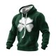 thumbnail image 1 of Ceisia Men's St. Patrick's Day Graphic Hoodie Casual Pullover | White-Outline Oversized Clover Distressed Dark Green Relaxed Hooded Top Gifts, 1 of 2