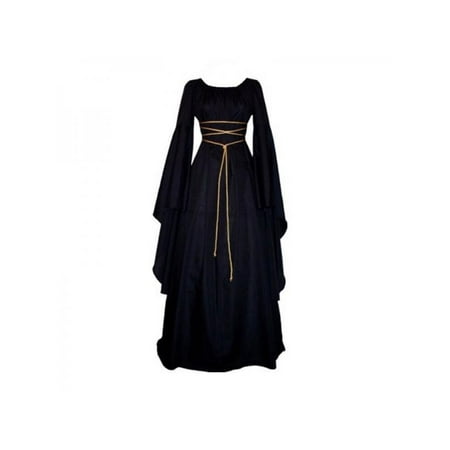 Renaissance Womens Dress - Lavaport Women's Vintage Victorian Solid Dress Ladies Renaissance Gothic Lace up Long Skirts