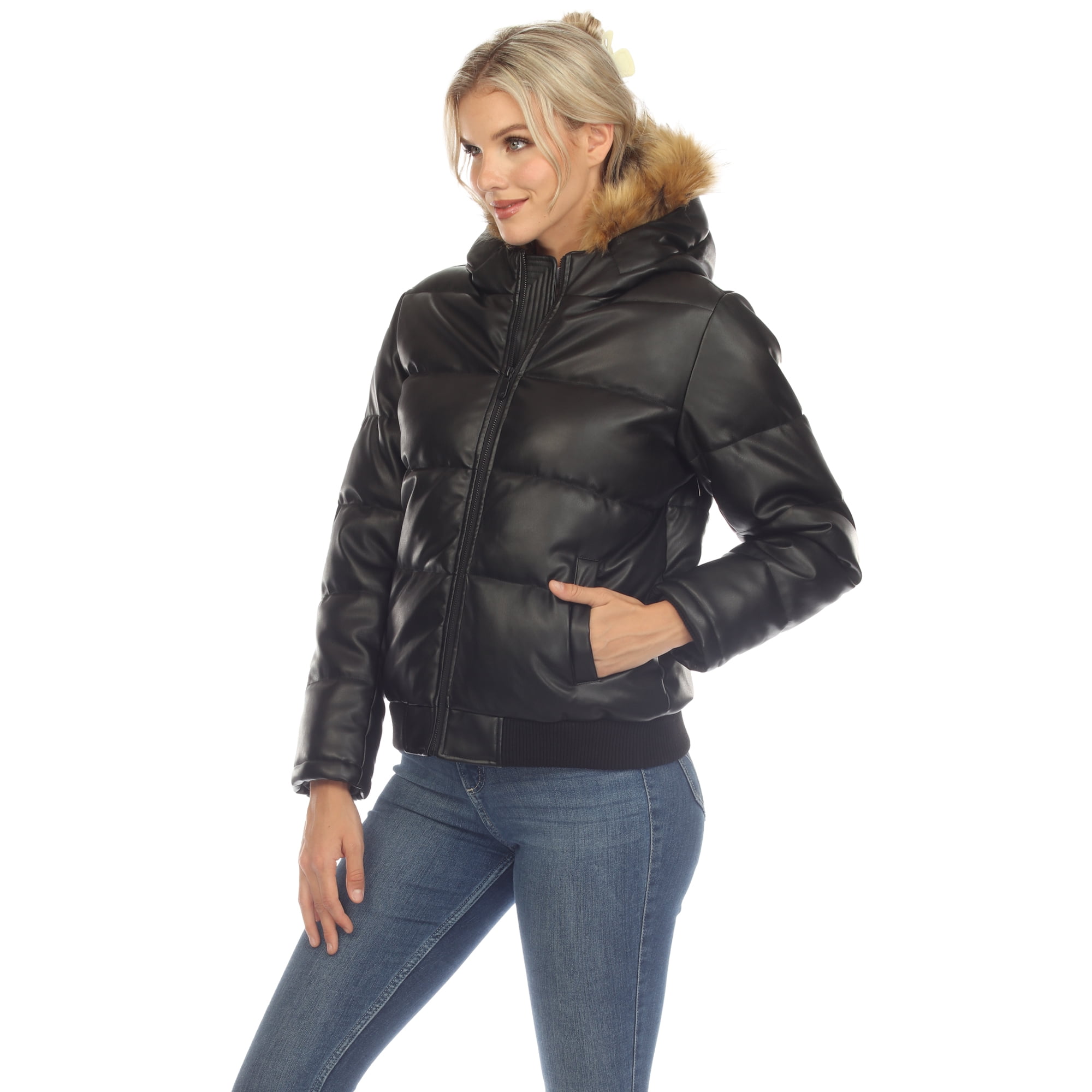White Mark Fashion's Faux Leather Puffer Jacket