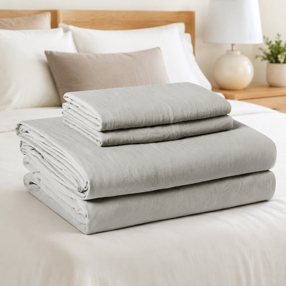 Full Bed Sheet 4-Piece Bedding Set Double Brushed Microfiber Ultra Soft Easy Care Grey