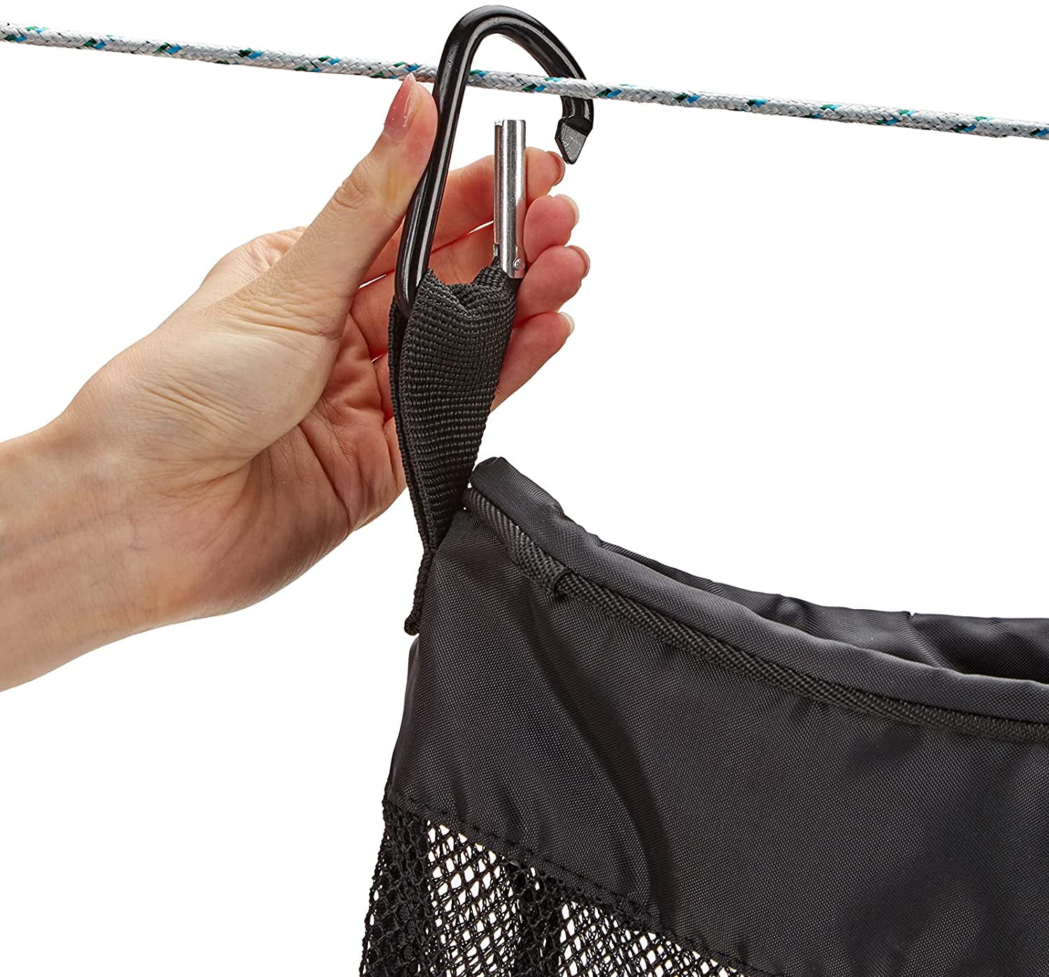 Mesh Clothes Pin Bag Hanging Drawstring Storage Organizer With Hook Washable 
