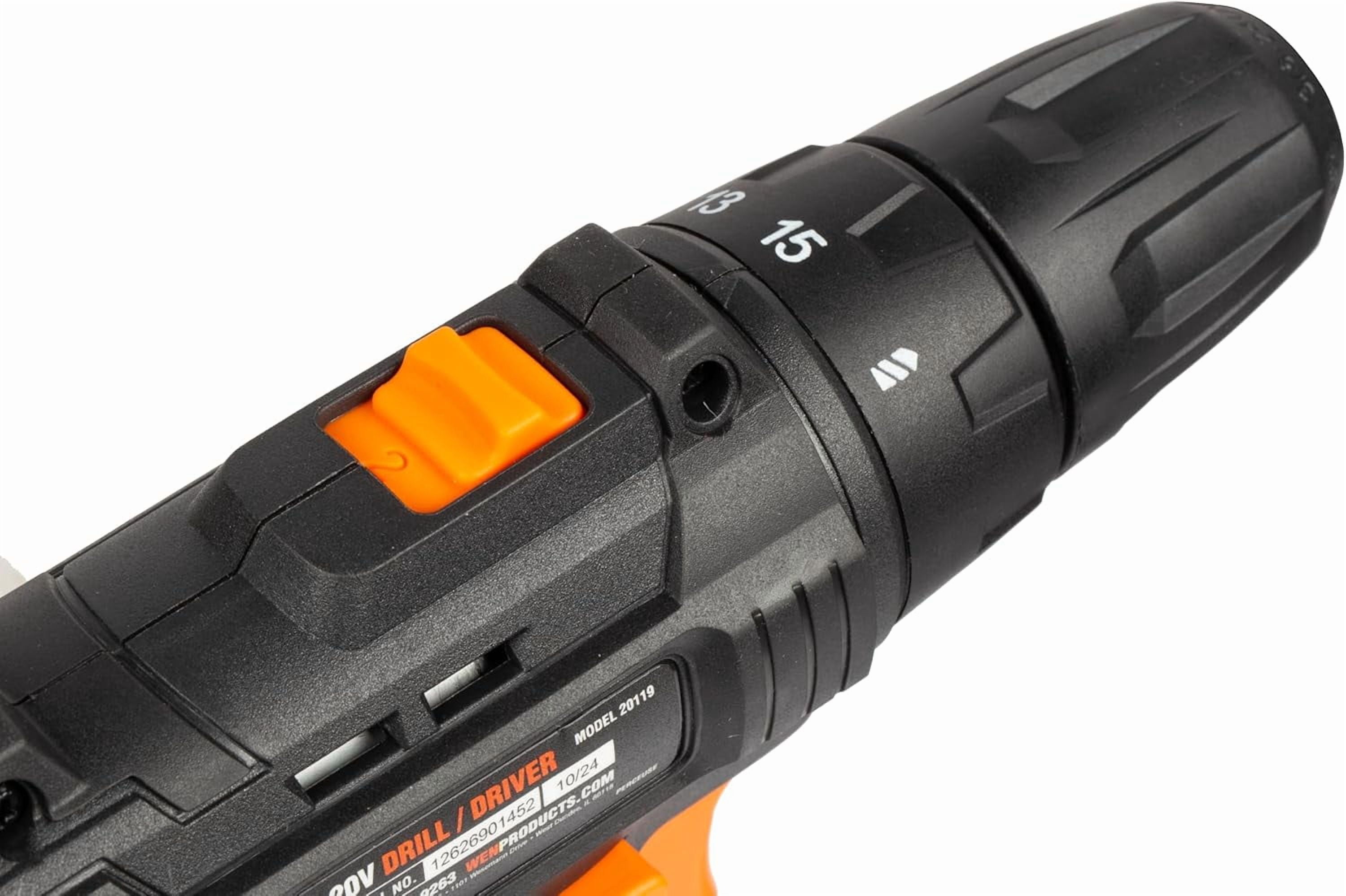 WEN 20V Max Cordless 3/8-Inch Drill/Driver with 2.0 Ah Lithium-Ion Battery and Charger (20119)