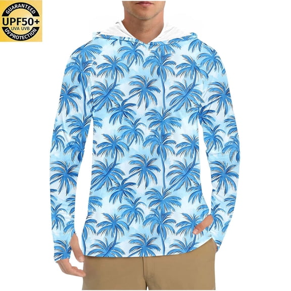 Qgtaibl Men's Quick Dry Hiking Hoodies Sun Protection Long Sleeve S Hooded Shirts UV UPF 50  Rash Guard T-Shirt Summer Outdoor Fishing Hiking Tops (Sky Blue)