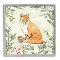 Stupell Industries Fox in Winter Forest Holiday Painting Gray Framed Art Print Wall Art, 24 x 24