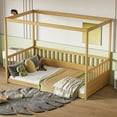 thumbnail image 3 of Canopy Bed Frame with Guardrails for Kids, Twin Size Floor Bed with Four Poster Design, Natural Pine Wood Montessori Bed, Low Profile Floor Bed with 21.45-Inch Guardrail, 3 of 10