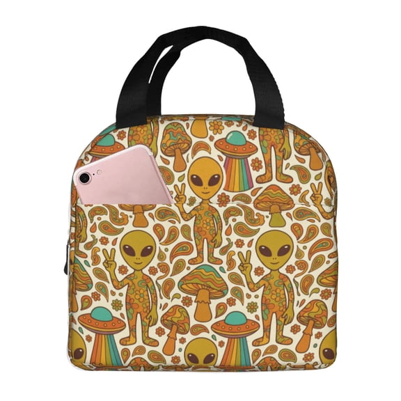 Alien Lunch Box Insulated Lunch Bag Women Men Portable Cooler Tote Front Pocket Leakproof Thermal Meal Prep Bag Office Work Picnic Outdoor Durable Reusable