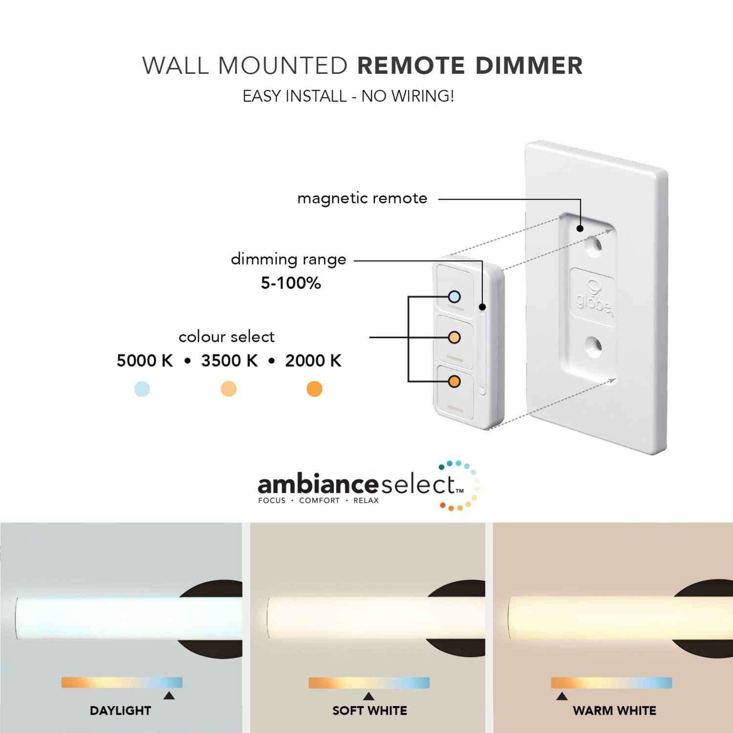 AmbianceSelectMC applique murale couleur ajustable noir de 24 po à DEL intégrée avec diffuseur en acrylique givré et télécommande murale avec gradateur, 91005759