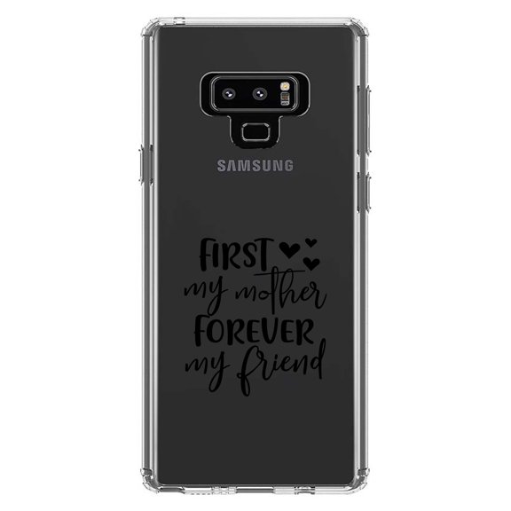 DistinctInk Clear Shockproof Hybrid Case for Samsung Galaxy Note 9 - TPU Bumper Acrylic Back Tempered Glass Screen Protector - First My Mother, Forever My Friend