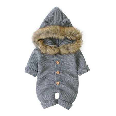 

Baby Bear Winter Full Outfit Warm knitted Hoodies Single Breasted Body Suit Warm knitted Single Breasted Bear Full Outfit Hoodies Body Suit Winter Baby for Boys Girls Gray 100