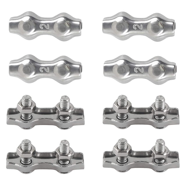 Clips dúplex M4 Bridas para cables Clips de línea dúplex de acero inoxidable 304 para tendederos de cuerda de alambre para colgar velas solares Patio fijo 8 piezas ER