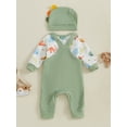 thumbnail image 3 of Suealasg Baby Boy Outfits Long Sleeve Dinosaur Print Romper + Overalls Long Pants + Hat Set Infant Boy Spring Fall Clothes, 3 of 8